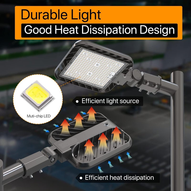 DEMILARE 150W Parking Lot Light Quick Installation 22500LM Led Street Lights Slip Fitter Mount with Dusk to Dawn Photocell 100-277V 5000K Pole Light Waterproof Commercial Area Lighting for Gym, Yard - Image 3